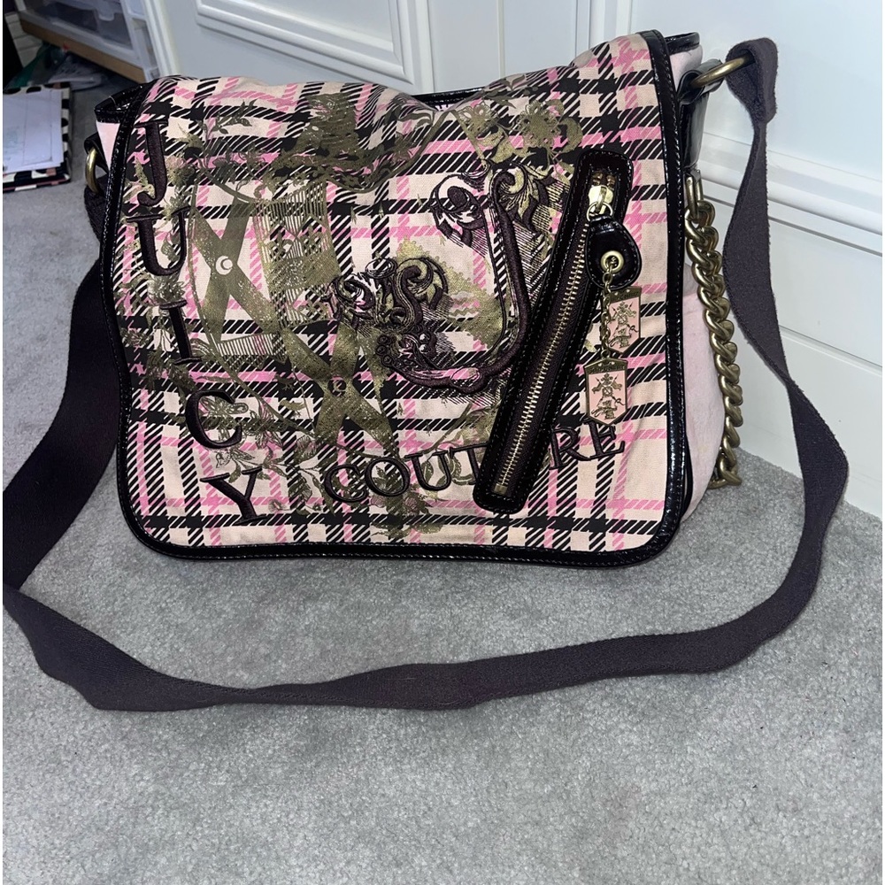 Vintage Juicy Couture plaid messenger bag with crossbody strap & chain details